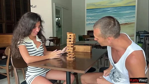 Stepsister lost her ass in a Jenga game and got fucked in Anal